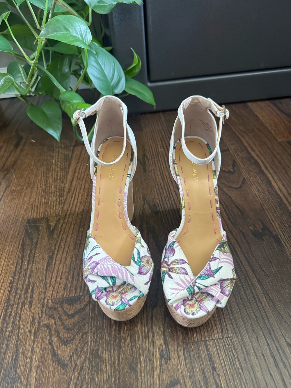 Nine West Floral Peep-Toe Ankle Strap Platform Sandals - Purple/Green